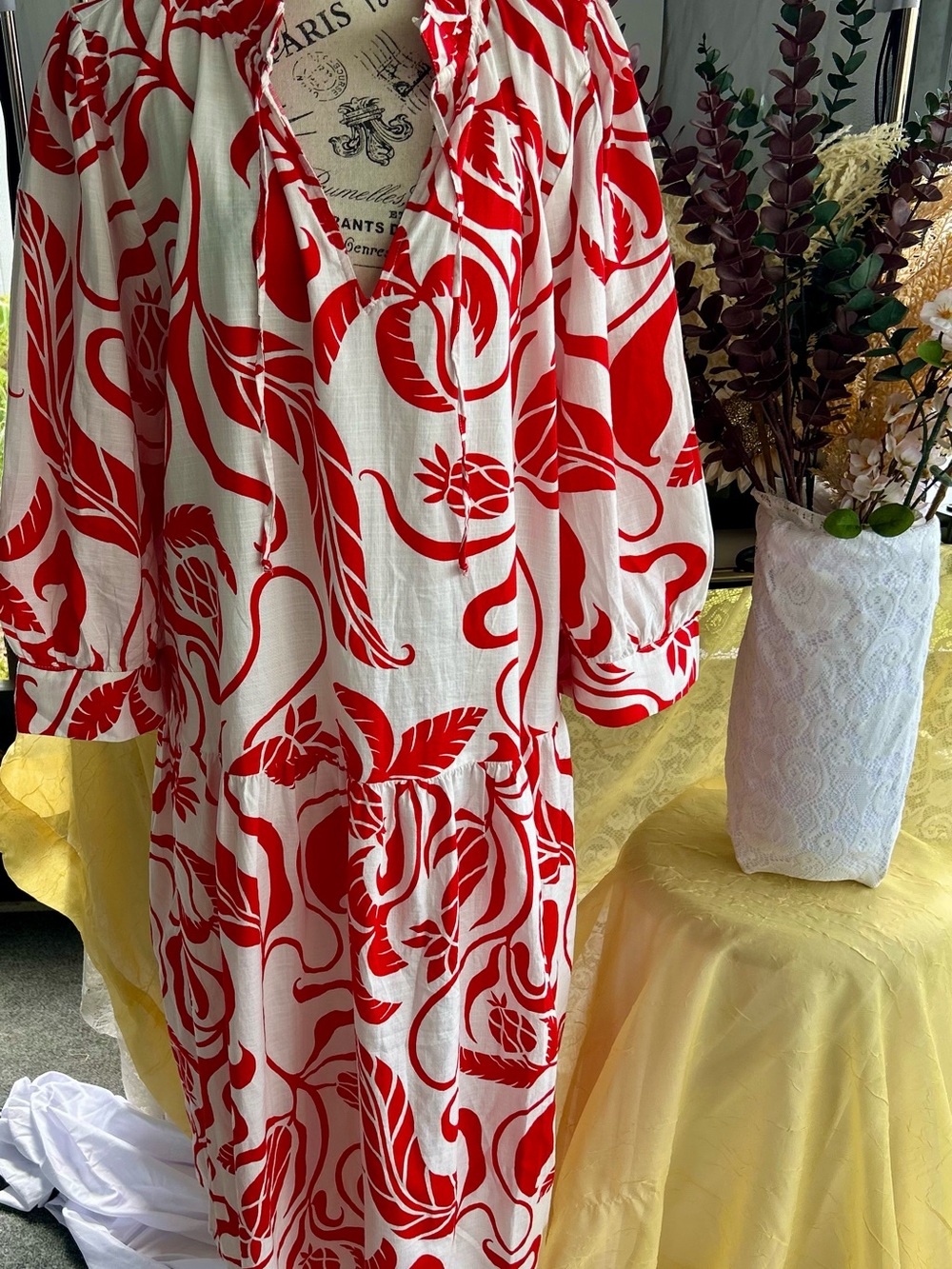 H&M Nautical coaster vibes, resort, preppy White and Red Graphic 💯%Cotton Dress